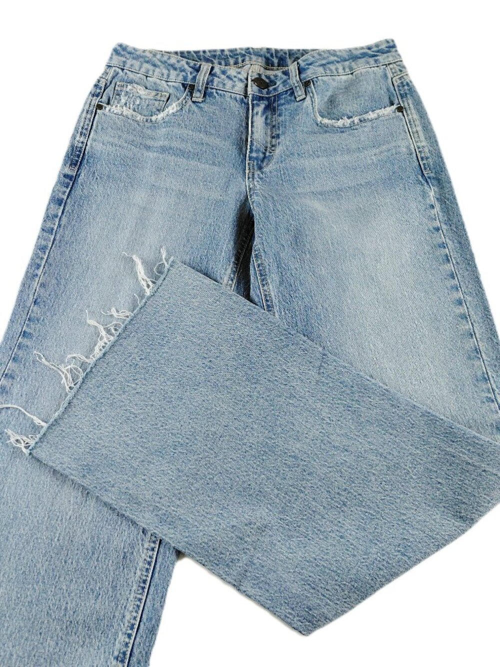 Unpublished Mid Rise Wide Leg Jeans Women's Size 27 Light Wash Frayed Hems
